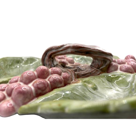 Vintage Arnels Grapes Vines Leaves Ceramic Serving Dish with Handle Hand Painted - Picture 3 of 8